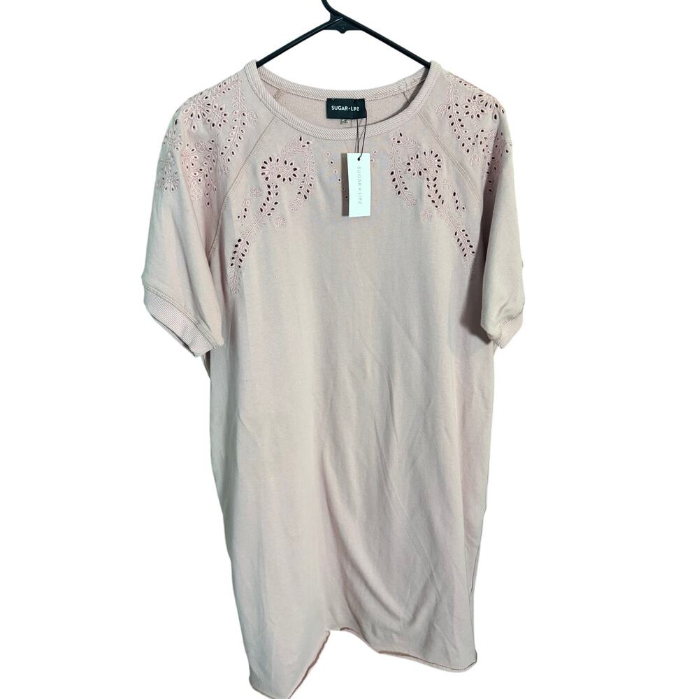 Sugar Lip2 Blush Pink Eyelet Embroidered Sweatshirt Top Sz M NWT Feminine